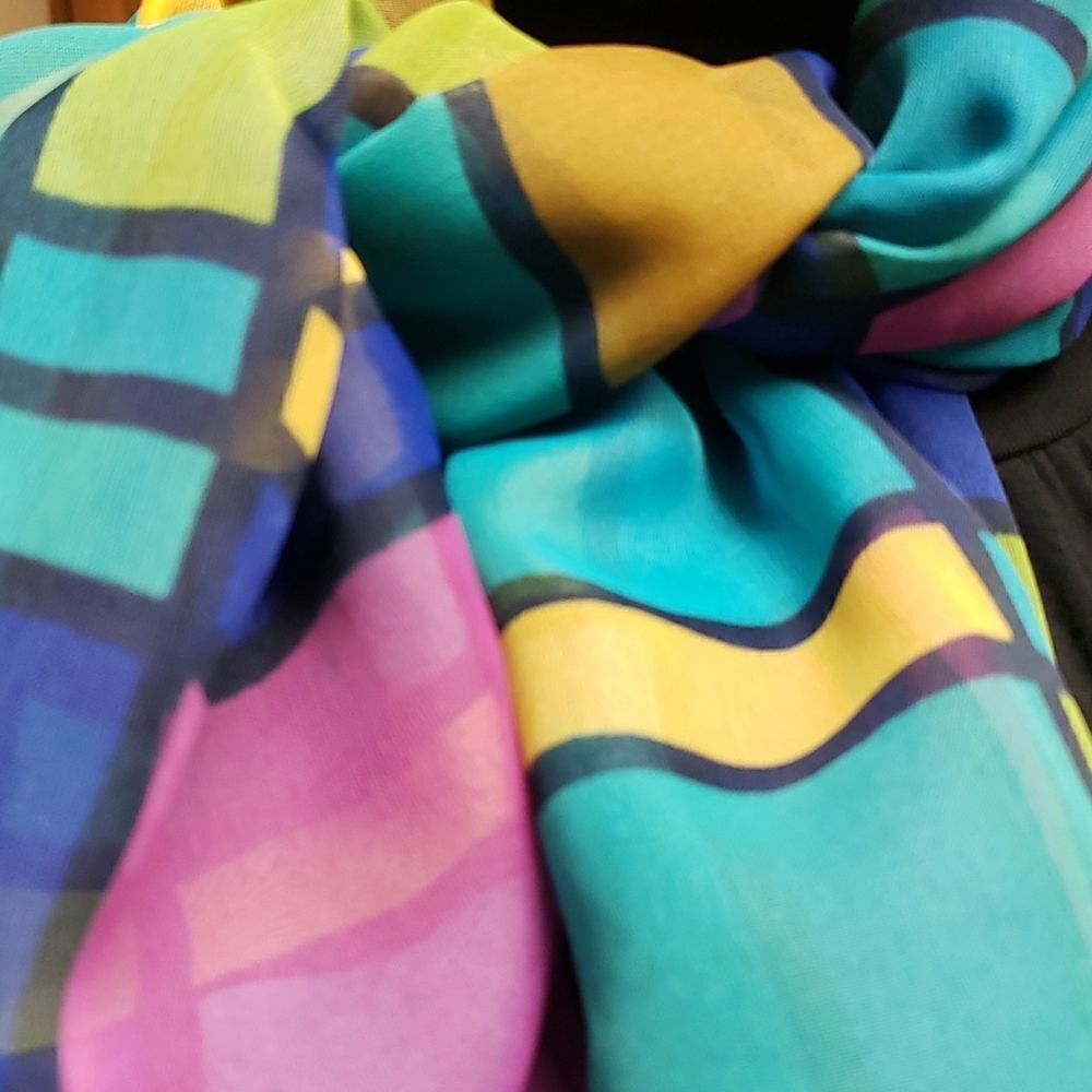 🌹COLOR BLOCK SILK SCARF - Picture 2 of 5